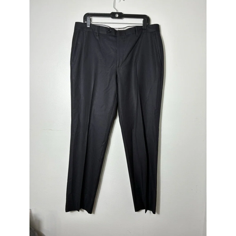 Made In Italy 100% Wool Men's Business Pants Sz 40/30‎ Black Preppy Quiet Luxury